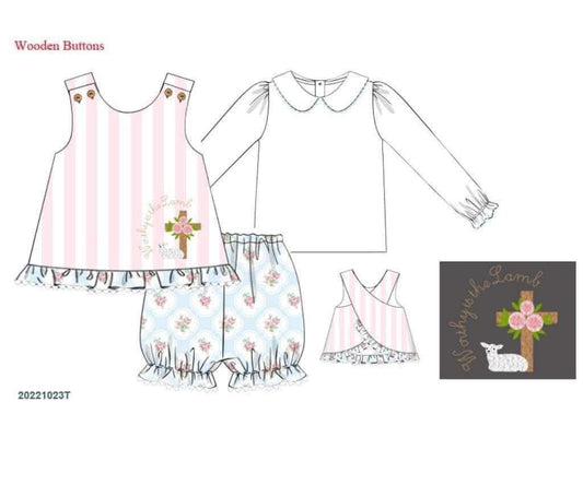 Special Pricing 2.0: Worthy is the Lamb- Girls Knit 3pc Bubble Short Set