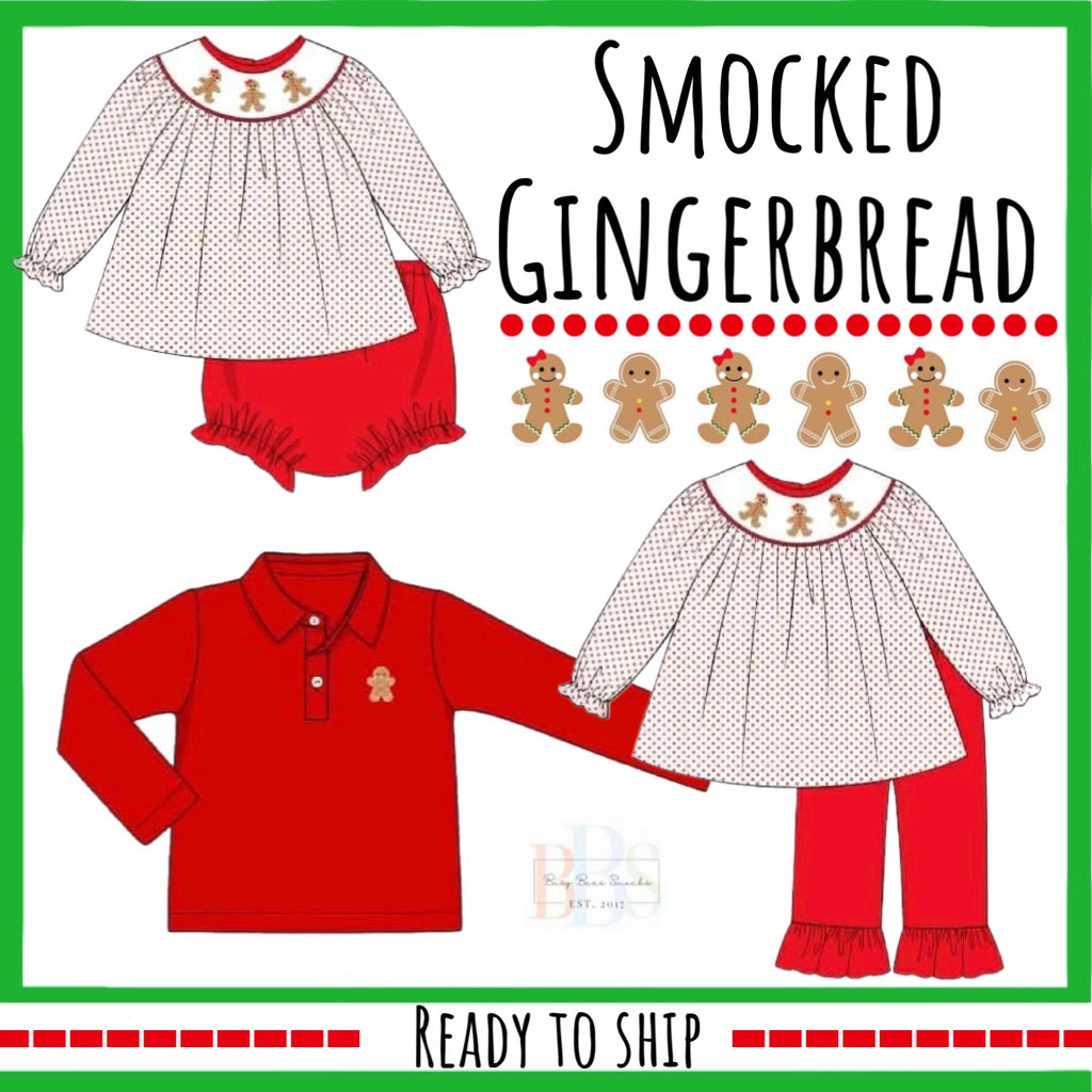 CHRISTMAS RTS: Smocked Gingerbread- Girls Knit Pant Set
