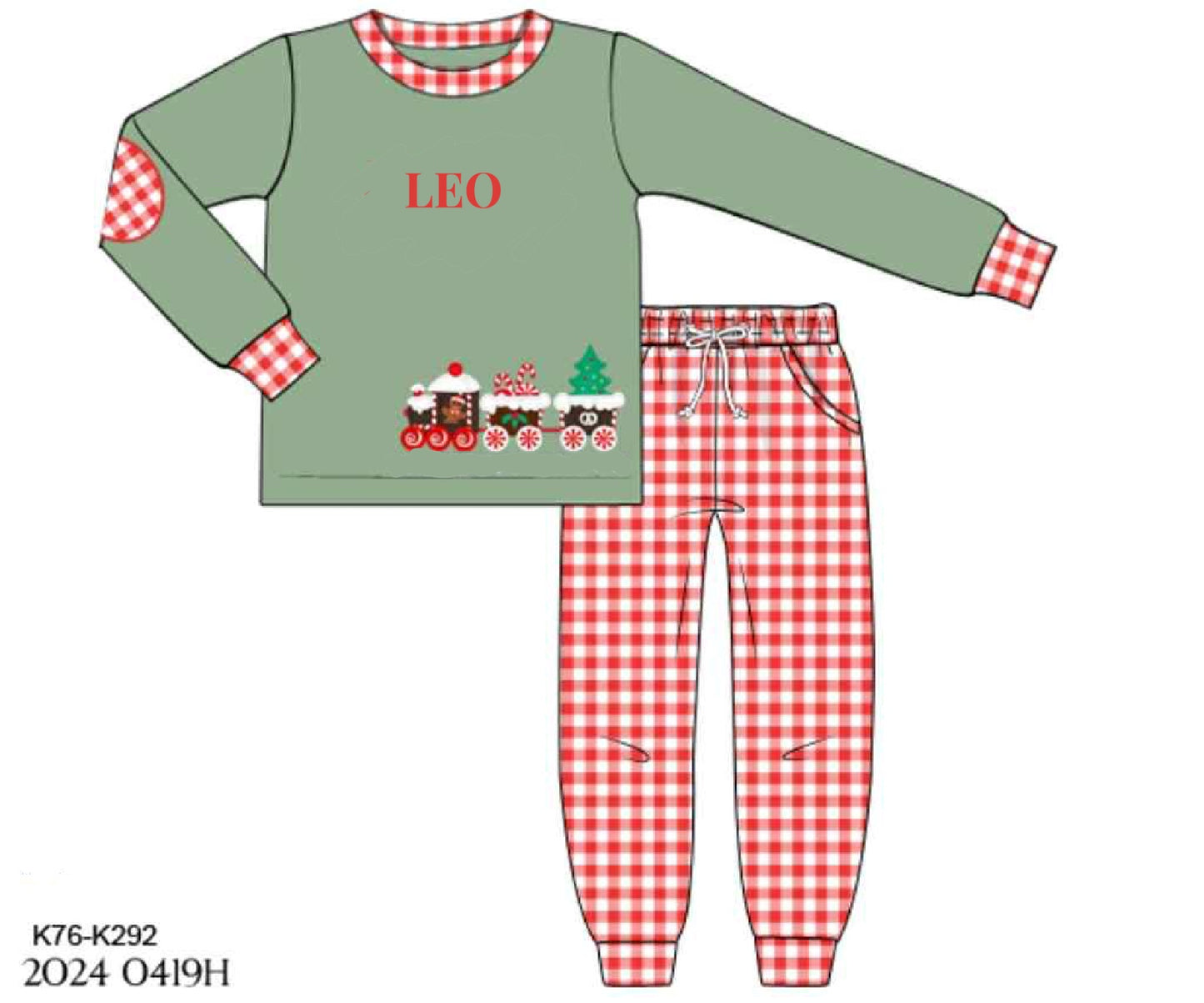 RTS: Gingerbread Train- Boys 2pc Jogger Set “Leo”