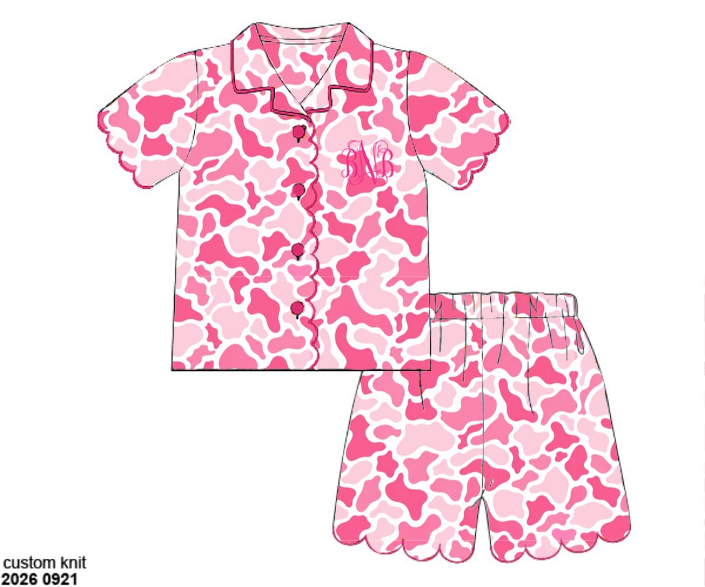Camo Craze Flash Presale: Lounge- Mom/Mini Pink Satin Bamboo Button Up Lounge Set
