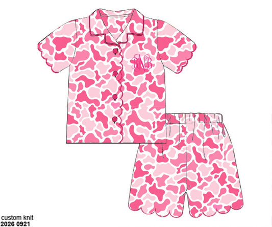 Camo Craze Flash Presale: Lounge- Mom/Mini Pink Satin Bamboo Button Up Lounge Set