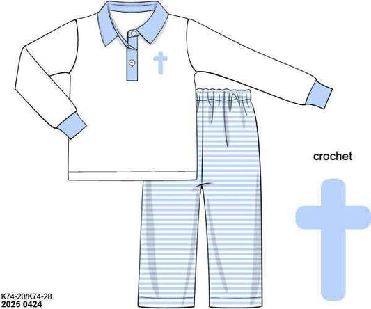 RTS: Crochet Crosses- Boys Knit Pant Set