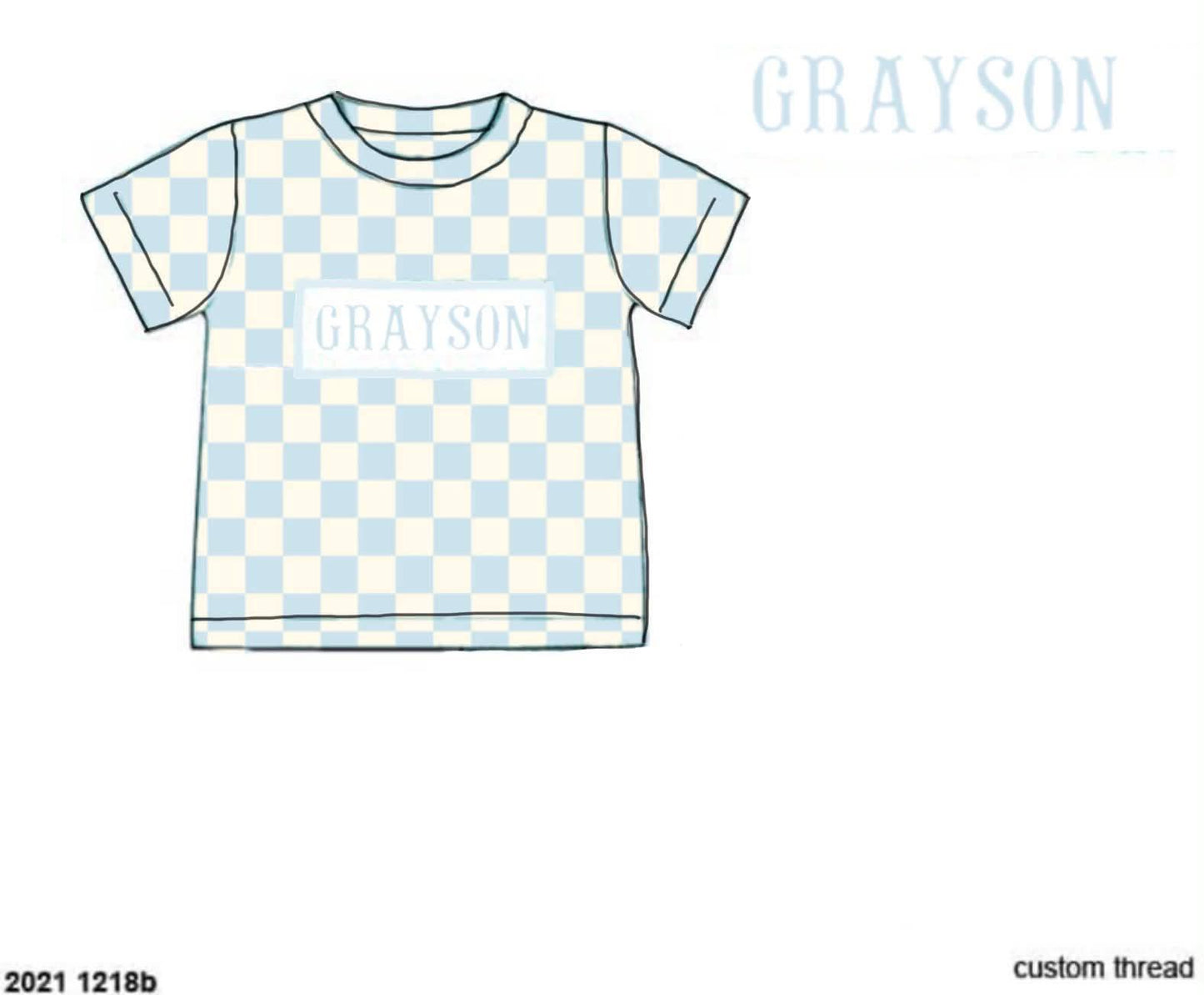 Pre Order 146: Name Smocks- Boys Blue Checkered Knit Shirt