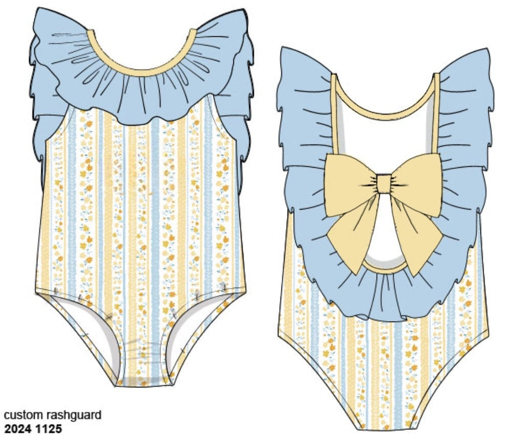 RTS: Goldie Floral- Girls Floral 1pc Yellow Bow Swimsuit