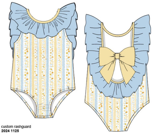 RTS: Goldie Floral- Girls Floral 1pc Yellow Bow Swimsuit
