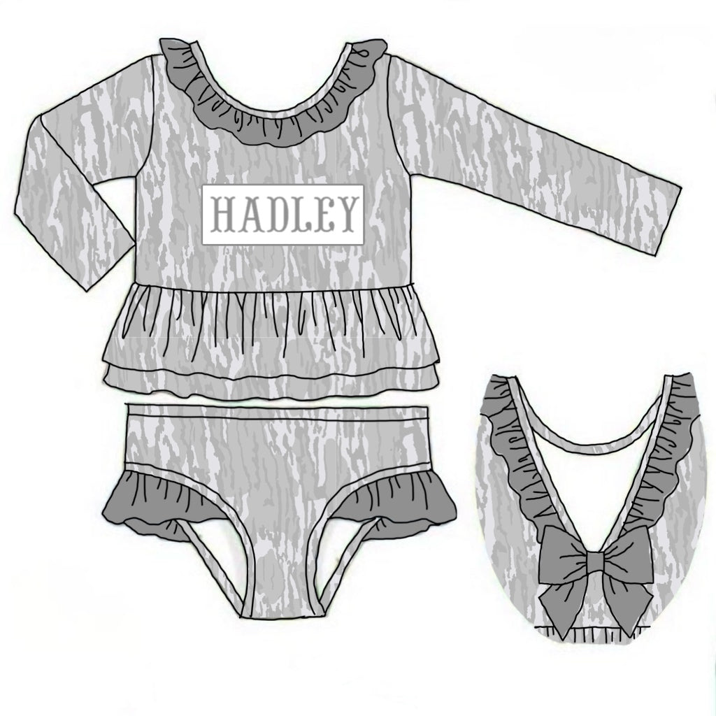 Camo Craze Flash Presale: Swim- Girls Birch 2pc Name Smock Rashguard Suit