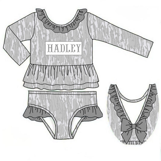 Camo Craze Flash Presale: Swim- Girls Birch 2pc Name Smock Rashguard Suit