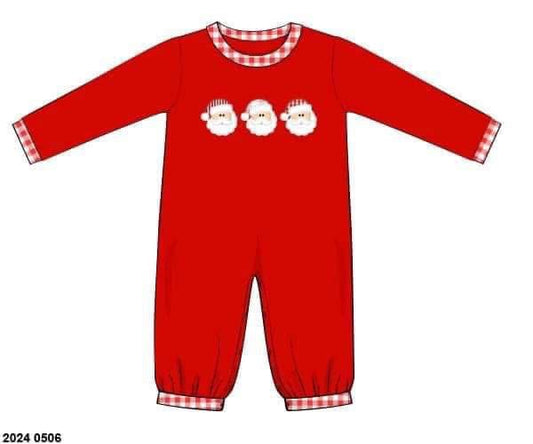 RTS: Trio Santa Appliqué- Boys Knit Romper