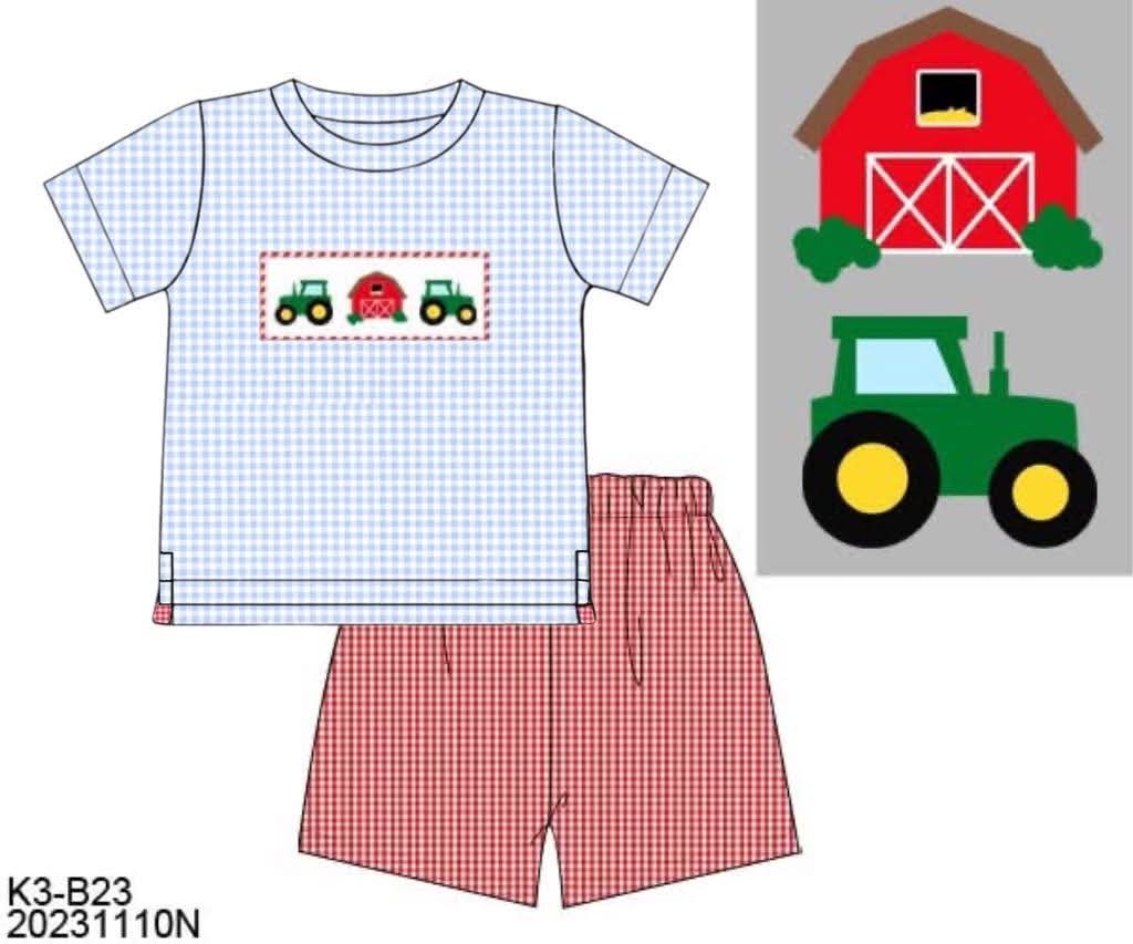 Throwback Pre Order: Down On The Farm- Boys Woven Angled Short Set