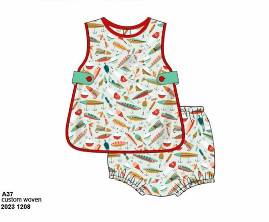RTS: Go Fish- Boys Knit Apron Diaper Set