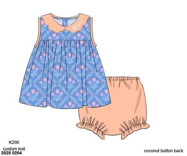 Pre Order 136: Peach Stripe & Floral- Girls Knit Bloomer Set