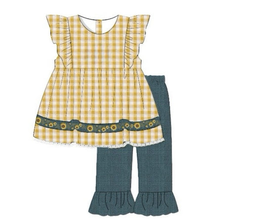 RTS: Linen Sunflowers- Girls Pant Set