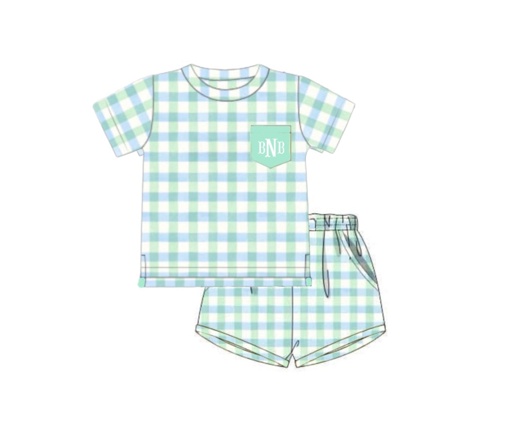 Pre Order 148: Boys Playsets & Undies- August Gingham Knit Shortie Set