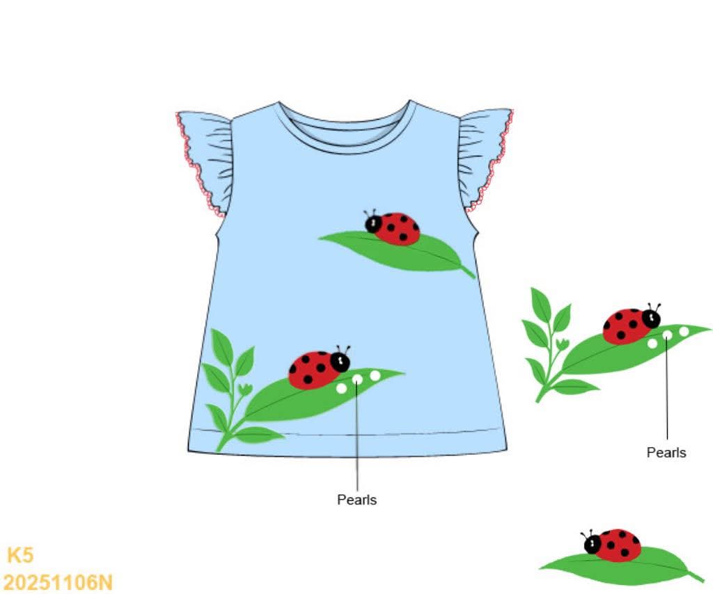 Pre Order 146: Critters- Girls Pearl Lady Bug Embroidered Shirt