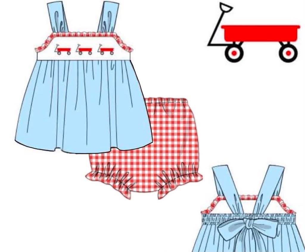 Throwback Pre Order: Lil Red Wagon- Girls Knit Bloomer Set