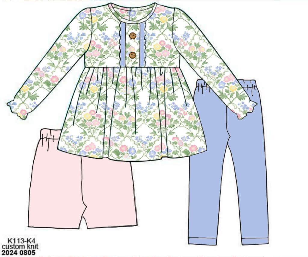 Pre Order 147: Simple 3pc Sets- Girls Mary Keene Floral Knit Set