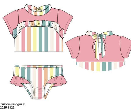 Pre Order 138: Jubilee Stripes- Girls 2pc Rash Guard Swim