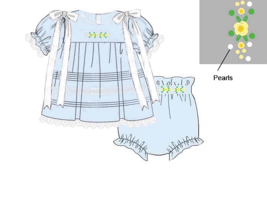 Pre Order 148: Blue Heirloom- Girls Woven Ribbon & Lace Bloomer Set
