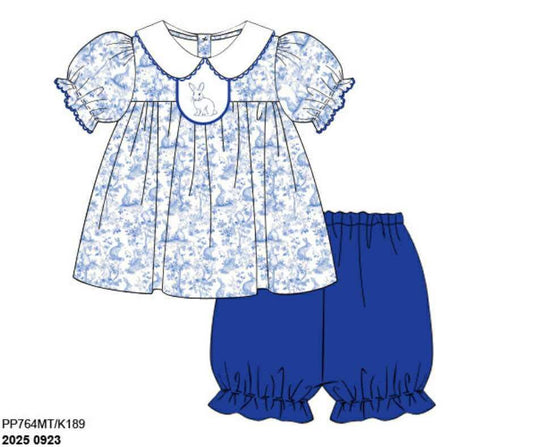 RTS: Bunny Toile- Girls Woven Bubble Short Set (No Monogram)