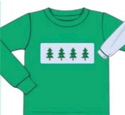 RTS: Micro Gingham Trees- Boys Knit Shirt