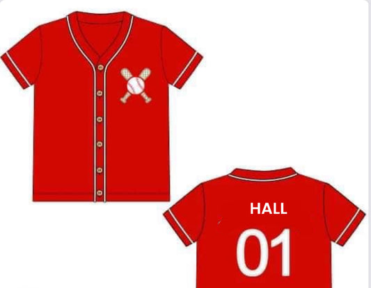 RTS: Baseball Jerseys- Adult/Mini Red “HALL”