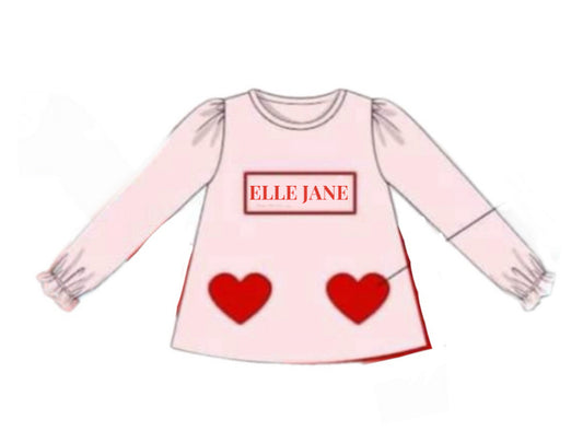 RTS: Valentine Name Smocks- Girls Knit Pocket Shirt “ELLE JANE”