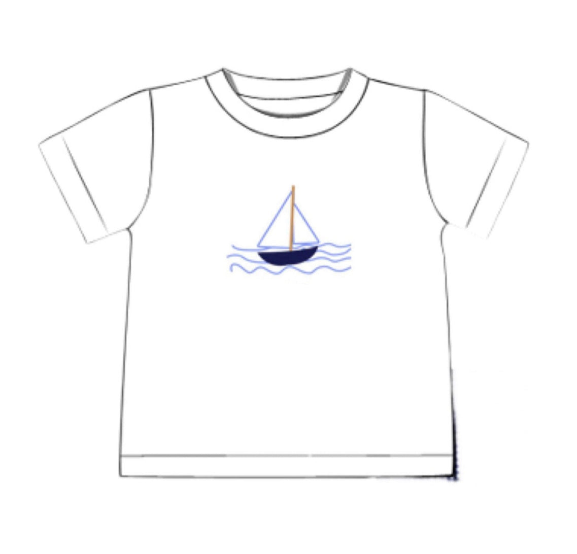 RTS: Blue Sailboat Collection- Boys Embroidered Shirt