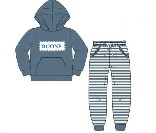 RTS: Pullovers & Jogger Sets- Boys Blue Stone Knit Jogger Set "Boone"