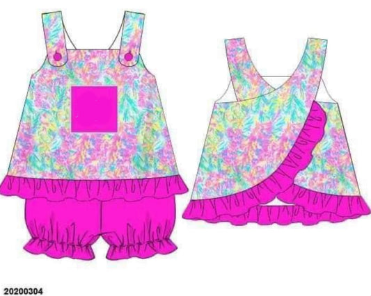 RTS: Girls Only- Bright Floral Knit Bubble Short Set