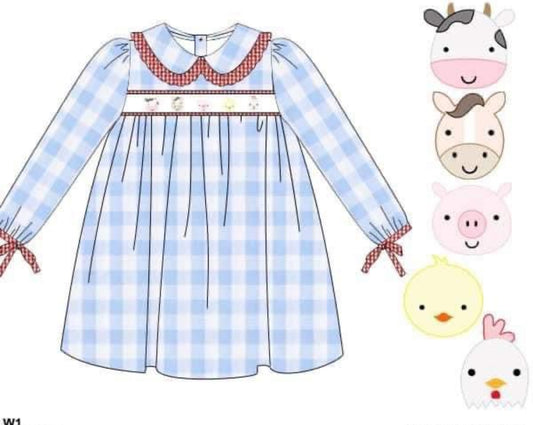 RTS: DEFECT-Shadow Embroidery Farm- Girls Woven Dress