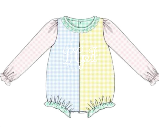 RTS: Gingham Colorblock- Girls Knit Bubble "LGA"