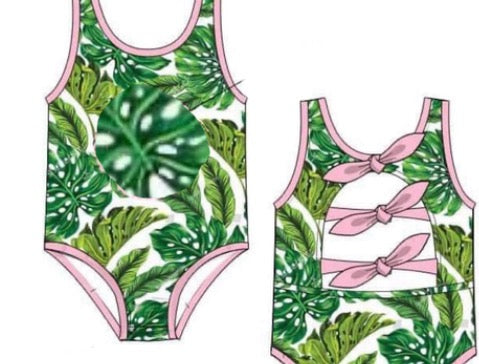 RTS: Girls Only Swim Collection- Palm Leaves- Girls 1pc Rashguard Swim