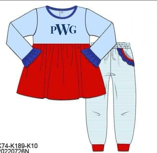 RTS: Red & Blue Stripes- Girls Knit Jogger Set "PWG