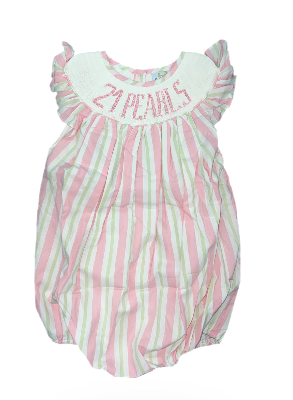 RTS: Spring Stripe Collection- Name Smock- Girls Woven Bubble “21 Pearls”
