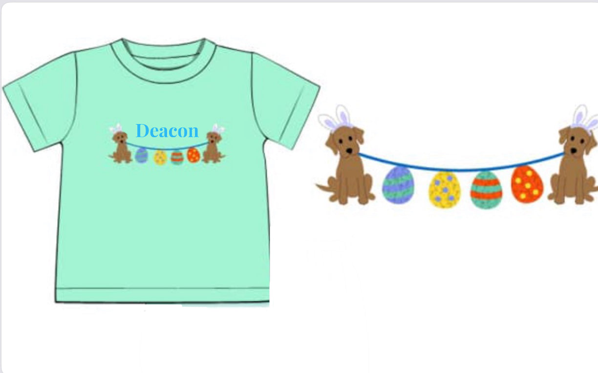 RTS: Easter Shirt Only- Boys Puppy & Eggs  “Deacon”