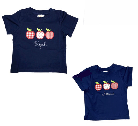 RTS: Boys Trio Apple Appliqué Shirt “Atticus” “Elijah”