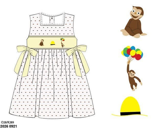 Pre Order 150: Silly Monkey- Girls Swiss Dot Smocked Dress