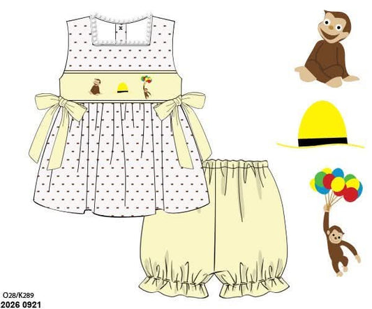 Pre Order 150: Silly Monkey- Girls Smocked Bubble Short Set