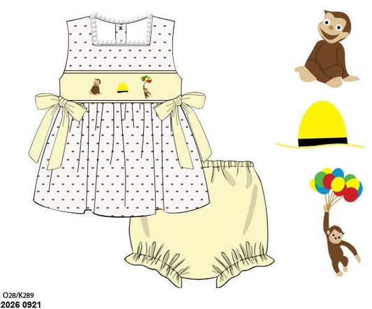 Pre Order 150: Silly Monkey- Girls Smocked Bloomer Set
