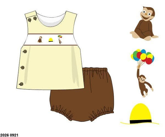 Pre Order 150: Silly Monkey- Boys Smocked Knit Diaper Set