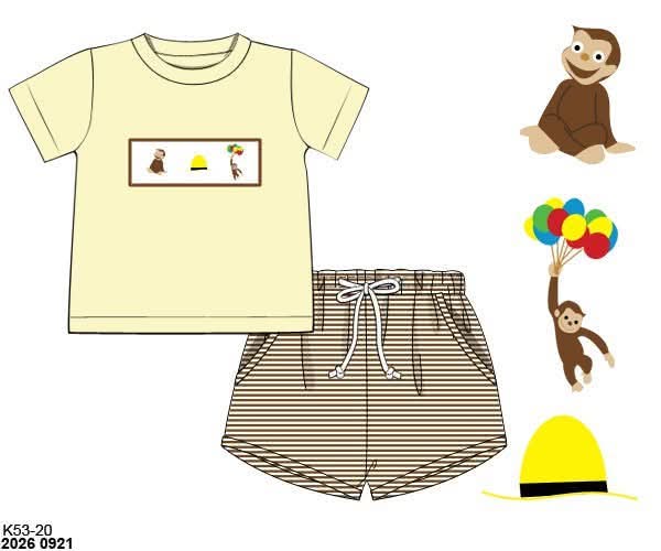 Pre Order 150: Silly Monkey- Boys Smocked Knit Shortie Set