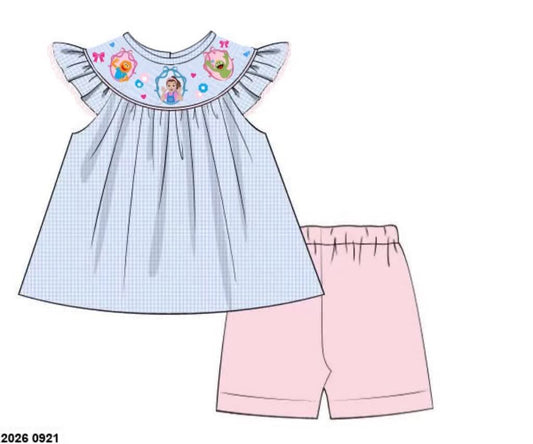 Pre Order 150: Icky Sticky- Girls Smocked Biker Short Set