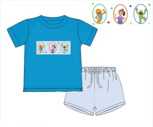 Pre Order 150: Icky Sticky- Boys Smocked Woven Shortie Set