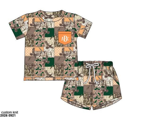 Pre Order 150: Simple Knits- Boys Camo Patchwork Shortie Set