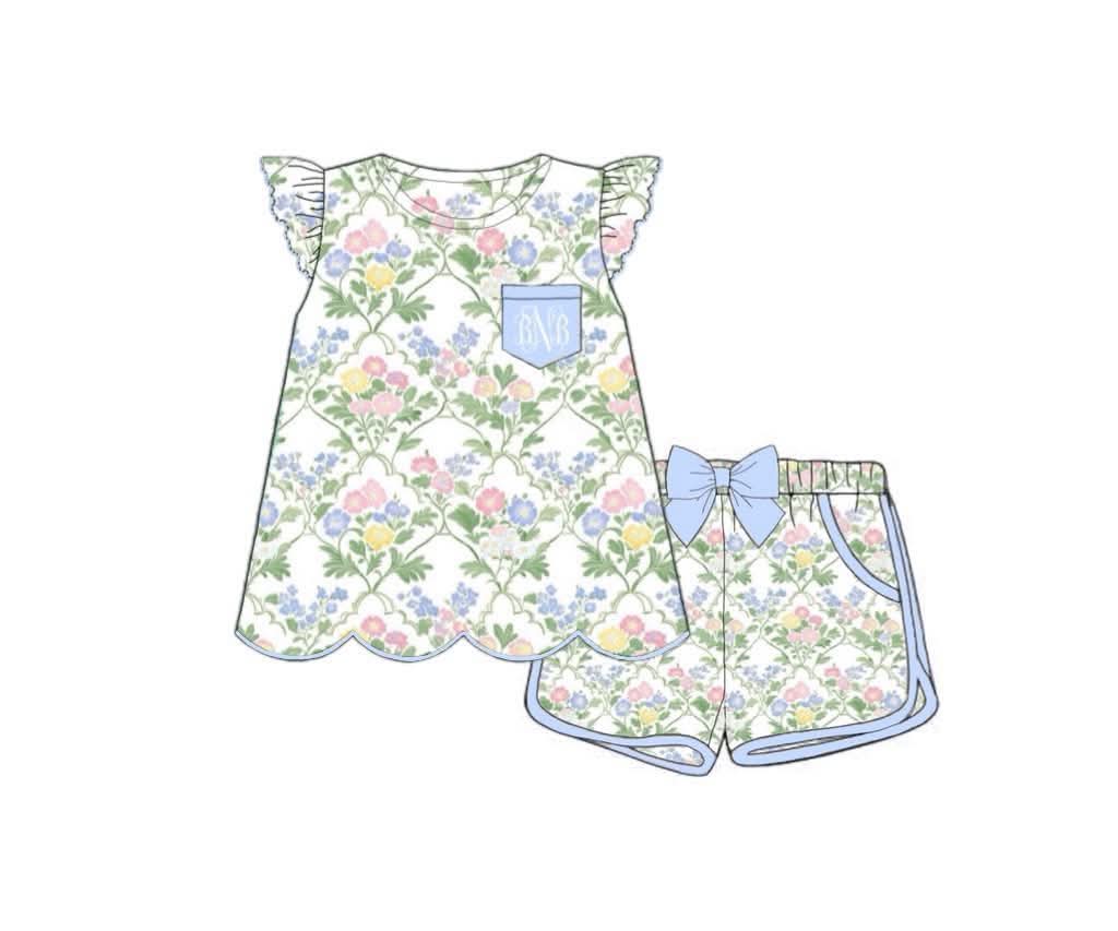 Pre Order 150: Simple Knits- Girls Mary-Keene Floral Shortie Set