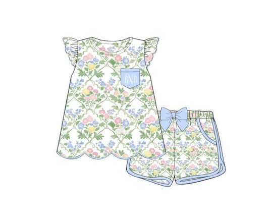 Pre Order 150: Simple Knits- Girls Mary-Keene Floral Shortie Set