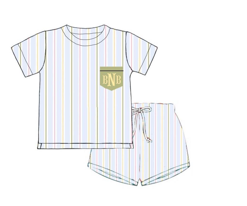 Pre Order 150: Simple Knits- Boys Ellis Stripes Shortie Set