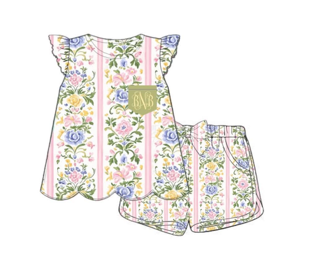 Pre Order 150: Simple Knits- Girls Ellis Floral Shortie Set
