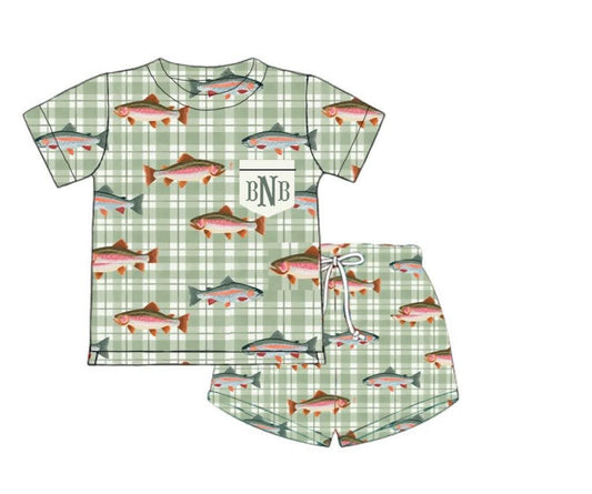 Pre Order 150: Simple Knits- Boys Fish Shortie Set