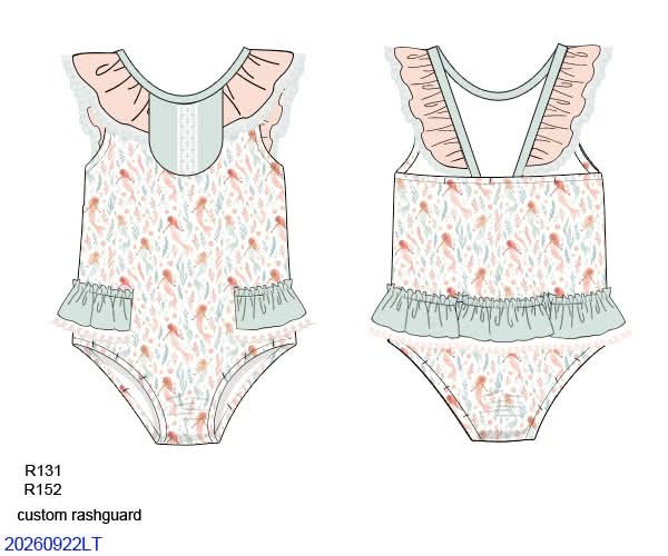 Pre Order 150: Mermaids & Rays- Girls 1pc Rashguard Swim